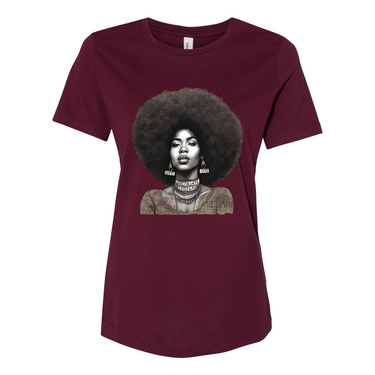 Black t-shirt featuring an illustration of a beautiful woman with an afro, celebrating confidence and natural beauty- inspirational tees